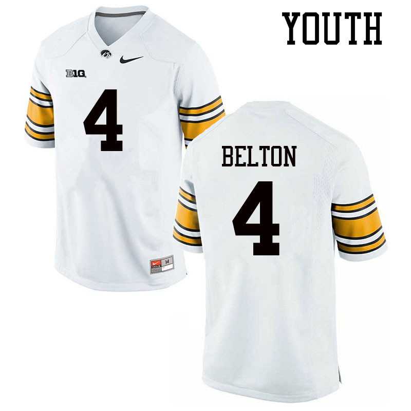 Youth #4 Dane Belton Iowa Hawkeyes College Football Jerseys Sale-White - Click Image to Close